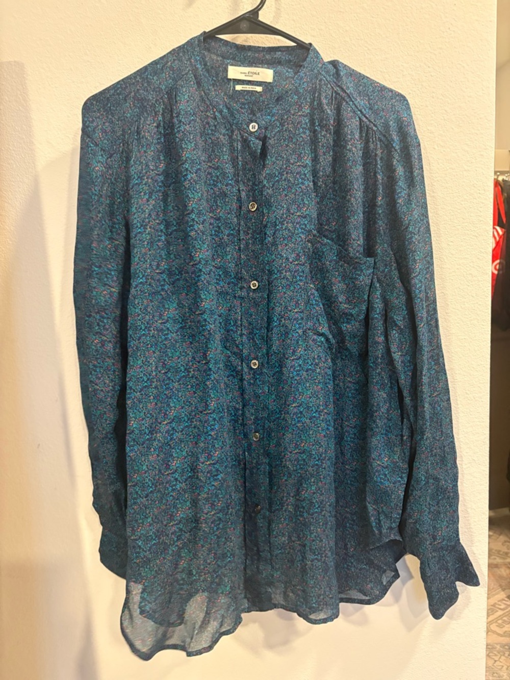 Isabel Marant Étoile Sheer Floral Blouse Blue Silk Button Front Boho Top